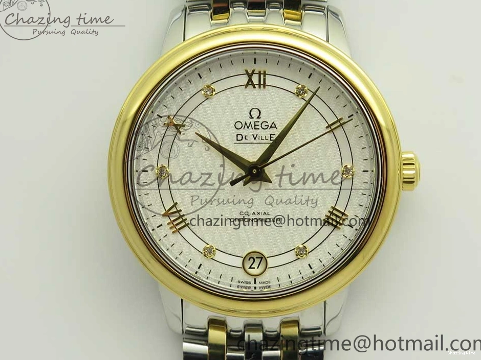 0523 Attractive De Ville Prestige Ladies 32.7mm SS MKF 1:1 Best Edition White Dial Roman Markers on SS YG Bracelet MIYOTA 7965